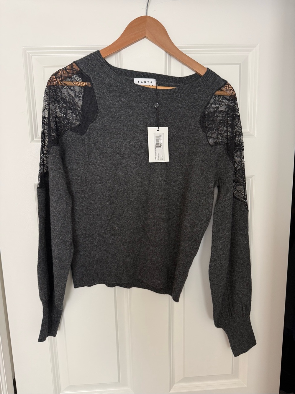 Tanya Taylor Lace-Shoulder Sweater 🖤 NWT Size M | Originally $395